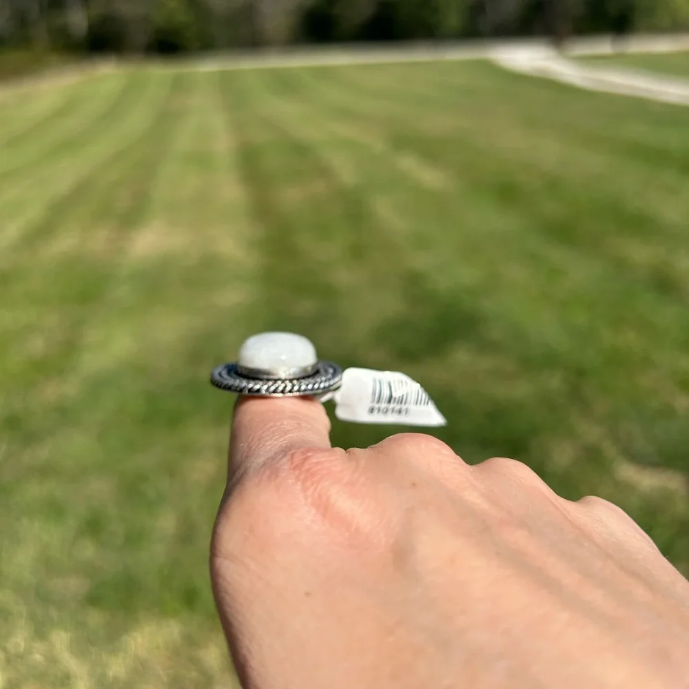 German Silver Ring With Moonstone Size 6/ 1.25‎ Inches Long Braided NWT ornate